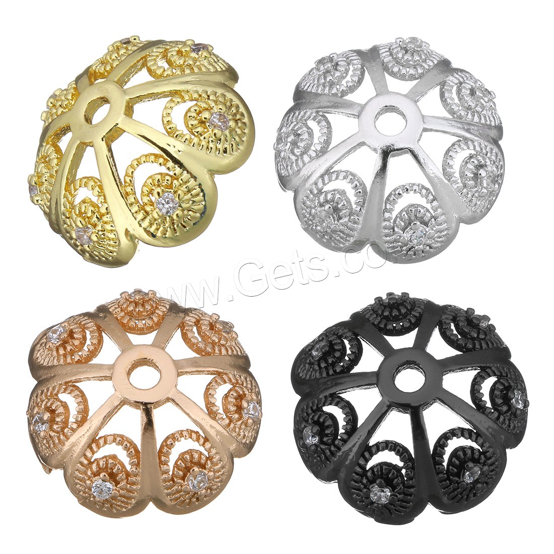 Brass Bead Cap, Flower, plated, different size for choice & micro pave cubic zirconia & hollow, more colors for choice, Hole:Approx 1.5mm, 1.5mm, Sold By PC