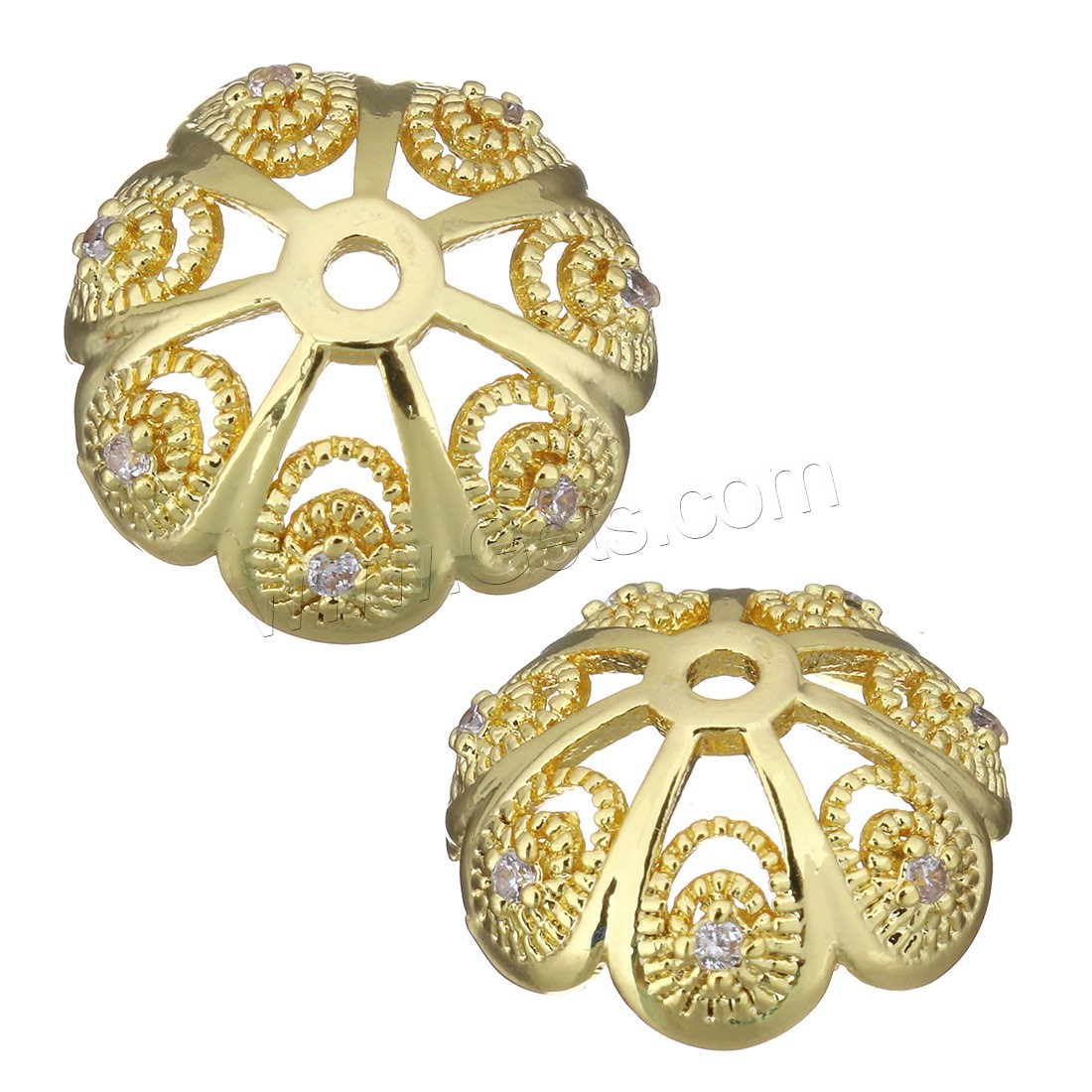 Brass Bead Cap, Flower, plated, different size for choice & micro pave cubic zirconia & hollow, more colors for choice, Hole:Approx 1.5mm, 1.5mm, Sold By PC