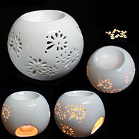 Porcelana Quemador de incienso, Esférico, purificar el aire & hueco, Blanco, 130x90mm, Vendido por UD