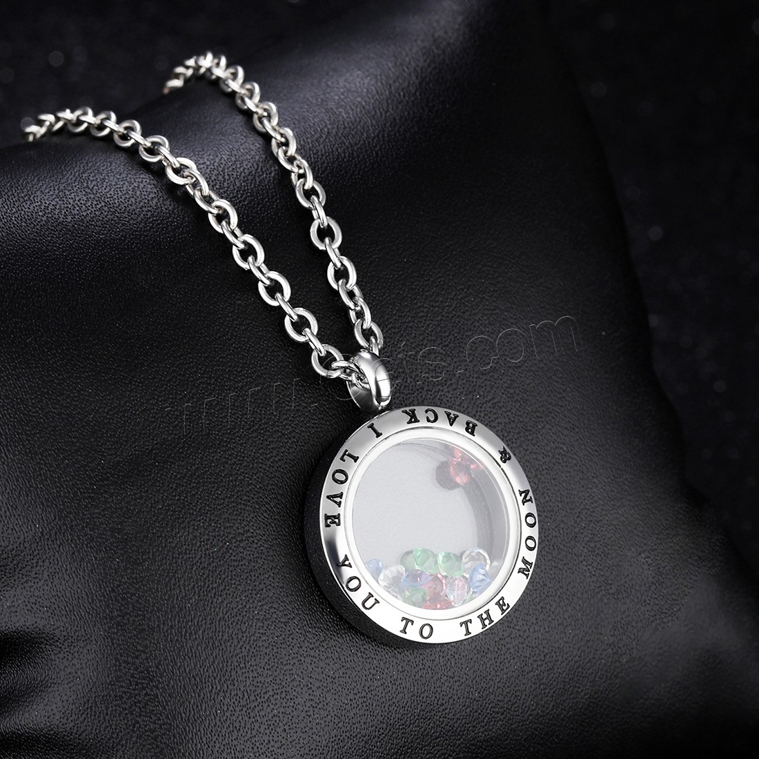 Stainless Steel Floating Charm Pendant, 316 Stainless Steel, with Glass & Rhinestone, with 2Inch extender chain, word I love you to the moon and back, different length for choice & Unisex & oval chain & enamel, original color, 25mm, Sold By Strand
