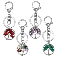 Gemstone Key Chain, with Brass, silver color plated, natural 35mm 