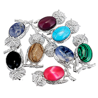 Pendentif bijoux de pierre gemme, avec laiton, hibou, Placage de couleur argentée, naturel & différents matériaux pour le choix Environ Vendu par PC