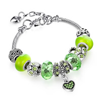 Zinc Alloy European Bracelets, with Crystal & Lampwork, with 1.18lnch extender chain, plated, charm bracelet & snake chain & for woman & faceted & with rhinestone Approx 7 Inch 