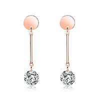 Stainless Steel Drop Earring, 316 Stainless Steel, with Cubic Zirconia, rose gold color plated, for woman, 45mm, 10mm 