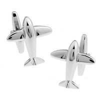 Brass Cufflinks, Airplane, silver color plated, Unisex, nickel, lead & cadmium free, 20mm 
