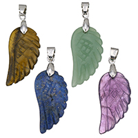 Gemstone Pendant, with brass bail, Wing Shape, platinum color plated Approx 