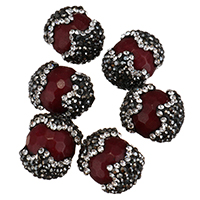 Strass Ton befestigte Perlen, mit gefärbte Jade, facettierte, dunkelrot, 14-17x17-20x14-17mm, Bohrung:ca. 2mm, verkauft von PC