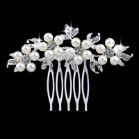 Bridal Decorative Hair Comb, Zinc Alloy, with Plastic Pearl, silver color plated, for bridal & for woman & with rhinestone 