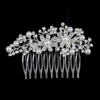 Bridal Decorative Hair Comb, Zinc Alloy, with Plastic Pearl, silver color plated, for bridal & for woman & with rhinestone 