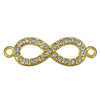 Rhinestone Zinc Alloy Connector, Infinity, gold color plated, with rhinestone & 1/1 loop Approx 2mm 