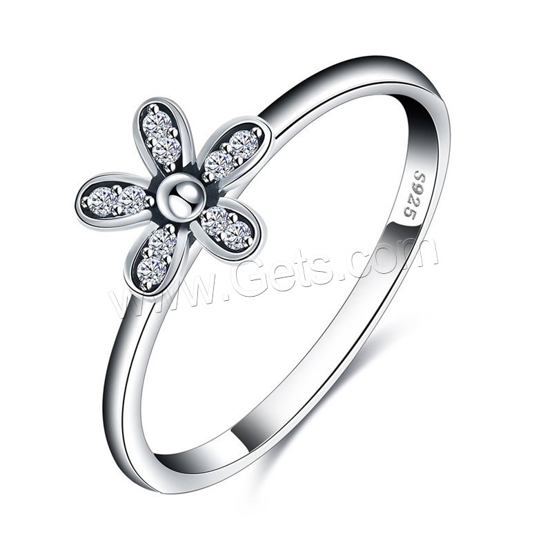 Newegg® Finger Ring, Thailand Sterling Silver, Flower, different size for choice & micro pave cubic zirconia & for woman, 3mm, Sold By PC