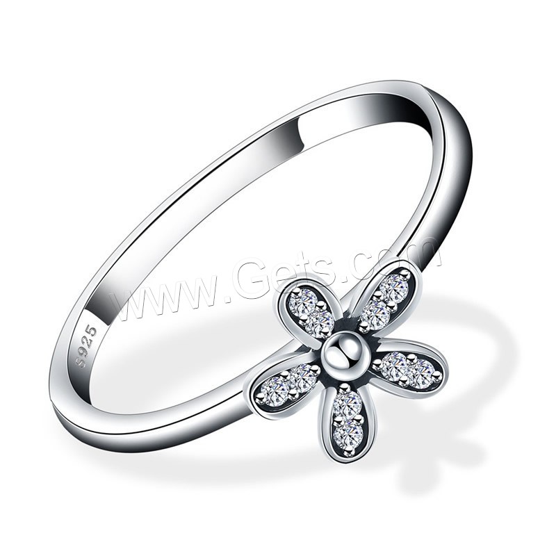 Newegg® Finger Ring, Thailand Sterling Silver, Flower, different size for choice & micro pave cubic zirconia & for woman, 3mm, Sold By PC
