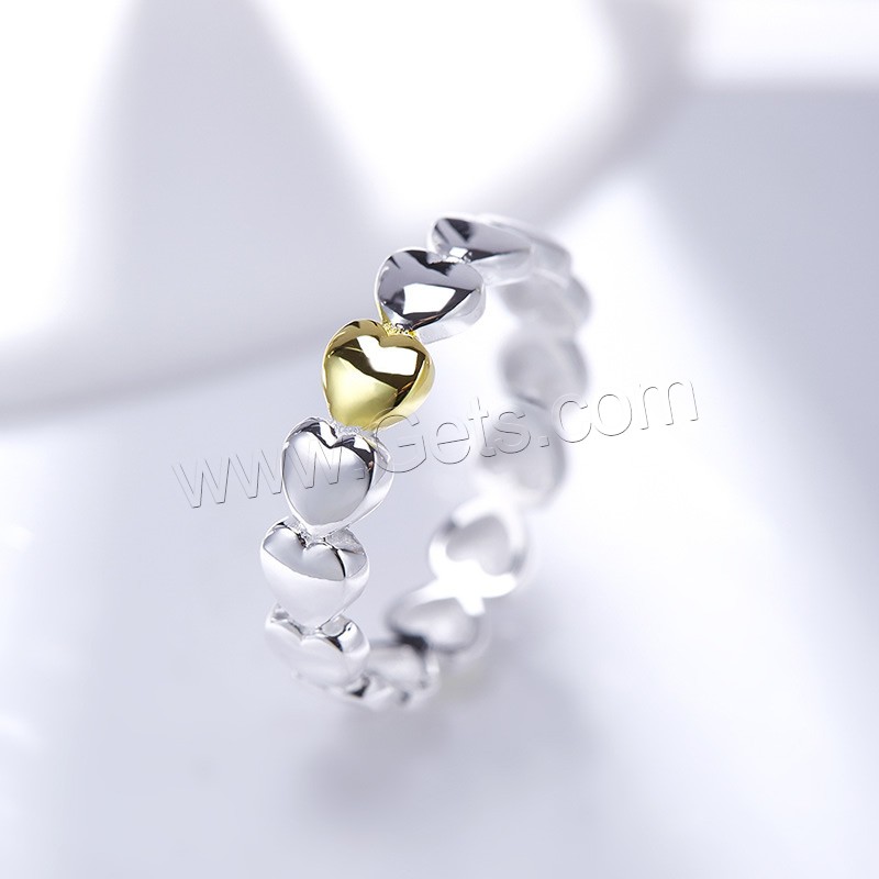 Newegg® Finger Ring, 925 Sterling Silver, Heart, plated, different size for choice & for woman & two tone, 5mm, Sold By PC