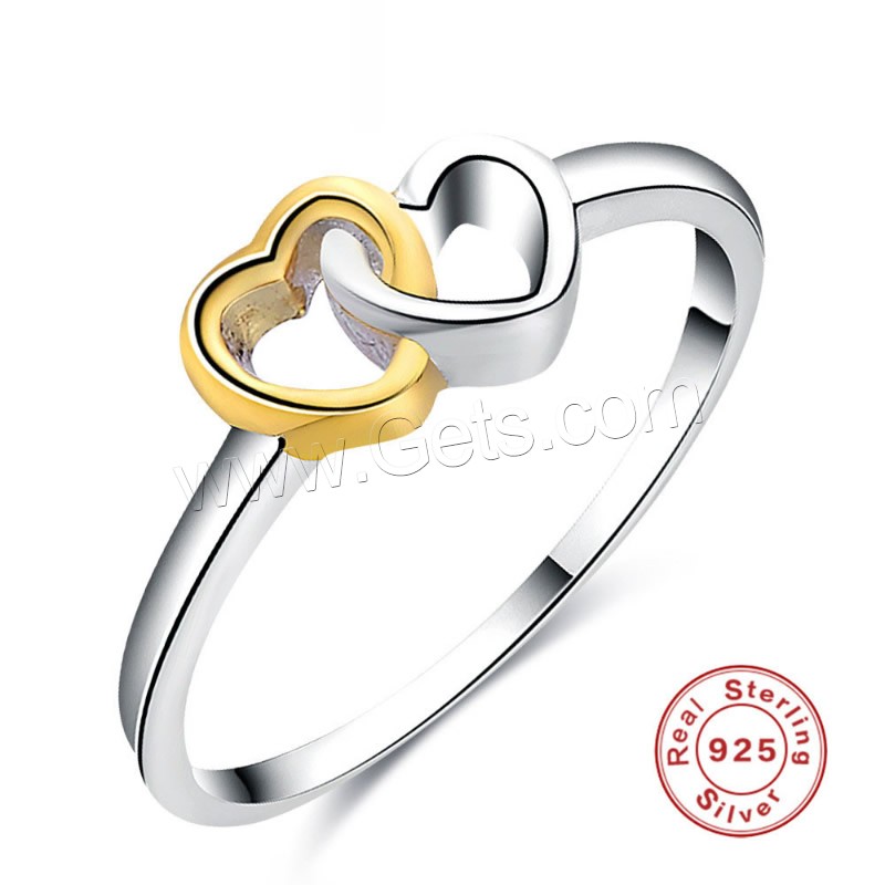 Newegg® Finger Ring, 925 Sterling Silver, Heart, plated, different size for choice & for woman & two tone, 10x7mm, Sold By PC