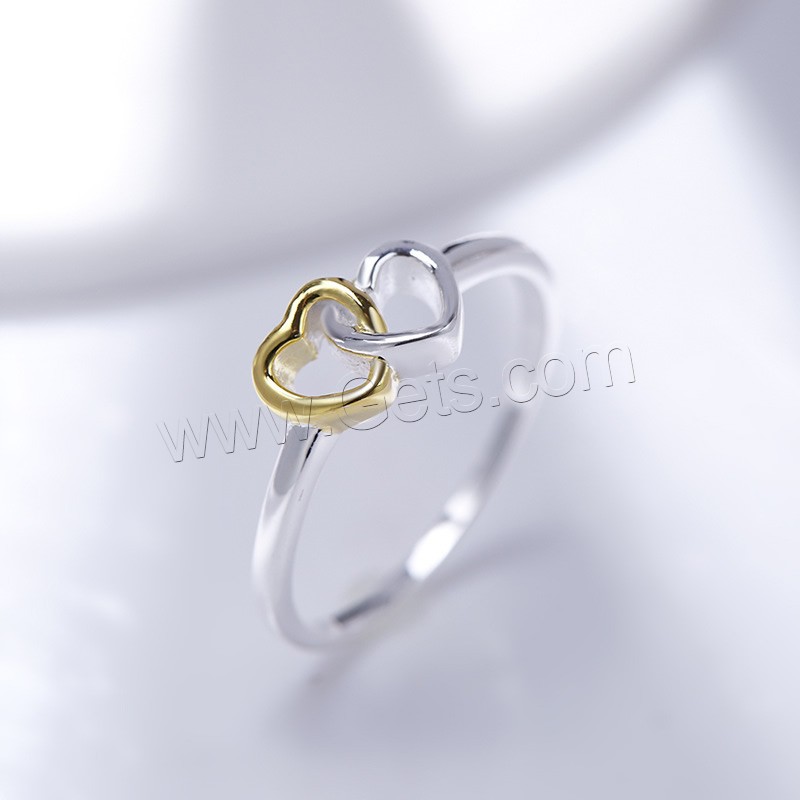 Newegg® Finger Ring, 925 Sterling Silver, Heart, plated, different size for choice & for woman & two tone, 10x7mm, Sold By PC
