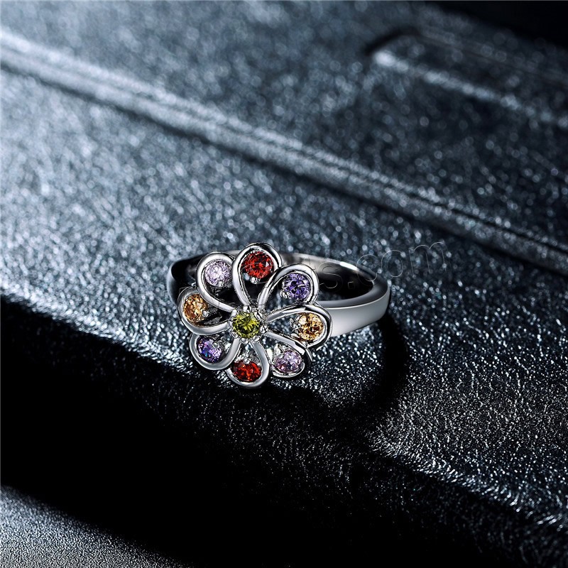 El anillo de dedo Newegg®, metal, Flor, chapado en platina real, diverso tamaño para la opción & para mujer & con circonia cúbica, 14mm, Vendido por UD