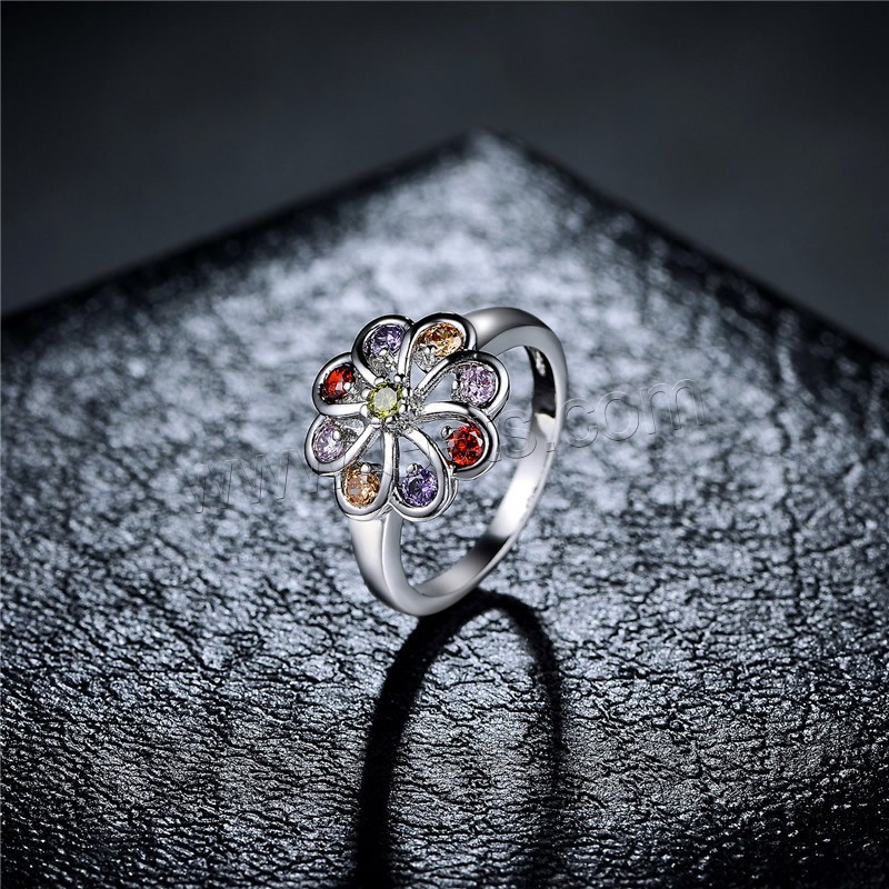 Палец кольцо Newegg®, Латунь, Форма цветка, покрытый платиной, разный размер для выбора & Женский & с кубическим цирконием, 14mm, продается PC