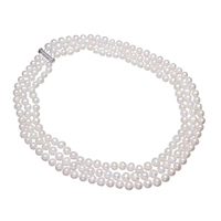 Natural Freshwater Pearl Necklace, sterling silver slide clasp, Potato 7-8mm Inch 