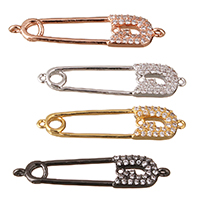 Cubic Zirconia Micro Pave Brass Connector, Safety Pin, plated, micro pave cubic zirconia & 1/1 loop Approx 0.7mm 