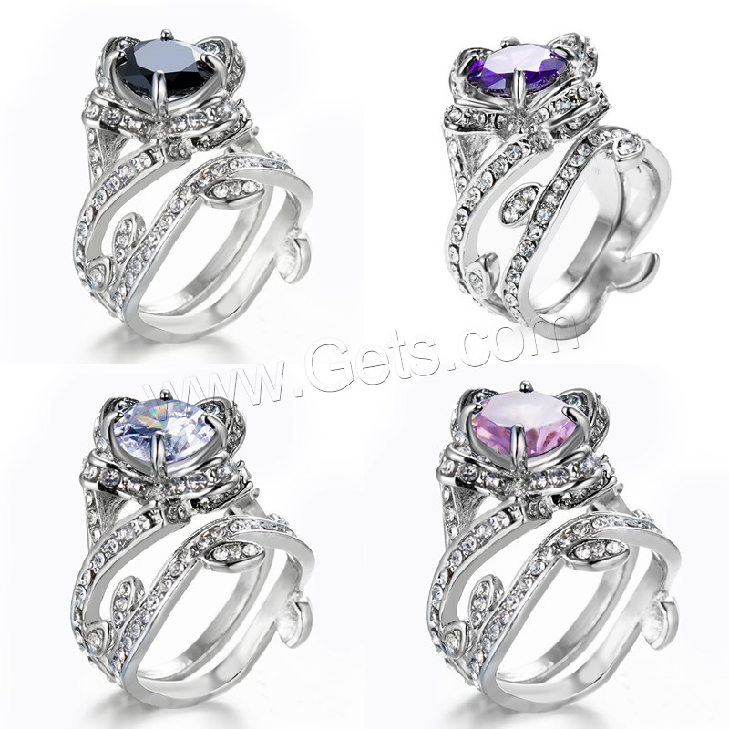 Cubic Zirconia Finger Ring, Zinc Alloy, plated, different size for choice & for woman & with cubic zirconia, more colors for choice, Sold By PC