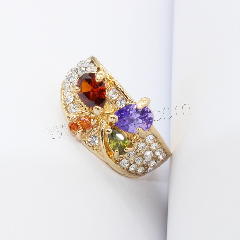 Cubic Zirconia Finger Ring, Zinc Alloy, gold color plated, different size for choice & for woman & with cubic zirconia, Sold By PC
