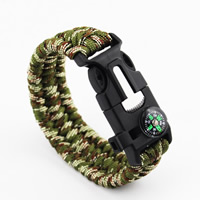 bracelet de suivie, corde en nylon, plastique Boucle clip en plastique, avec allume-feu & avec boussole & unisexe, plus de couleurs à choisir, 25mm Environ 8.5 pouce, Vendu par brin