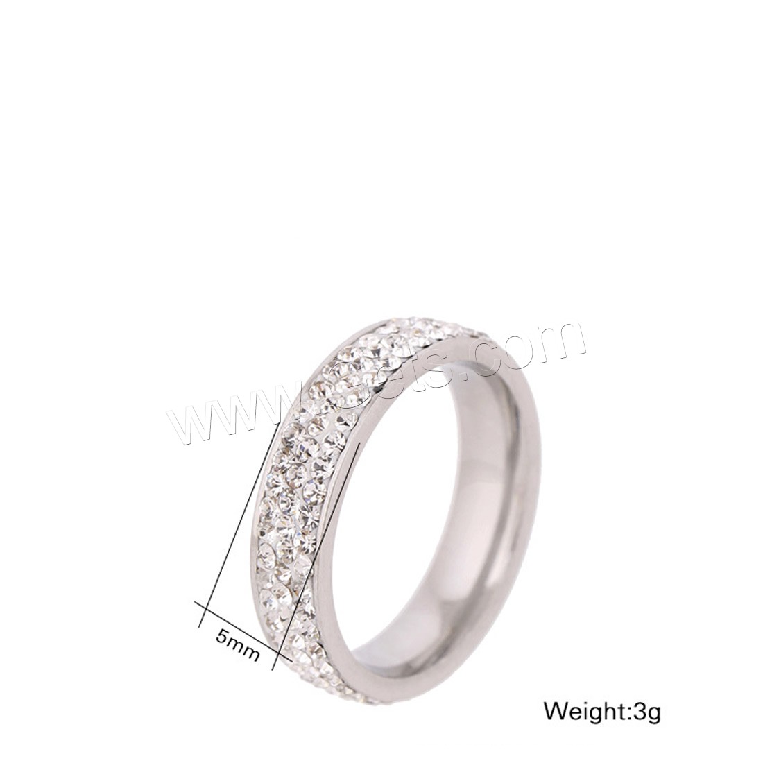 Titanium Steel Finger Ring, different size for choice & for woman & with rhinestone, original color, 5mm, Sold By PC