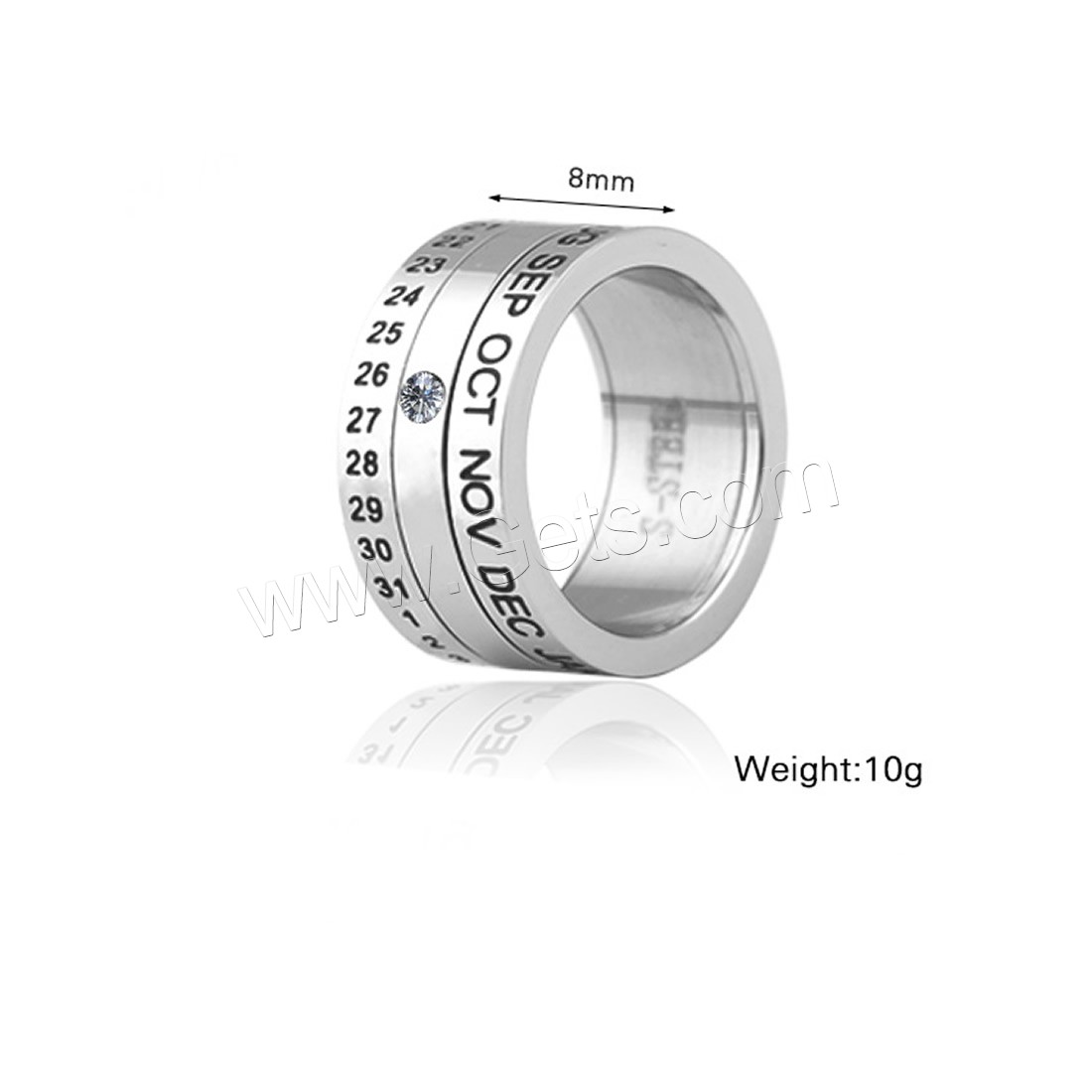 Titanium Steel Finger Ring, different size for choice & for woman, original color, 8mm, Sold By PC