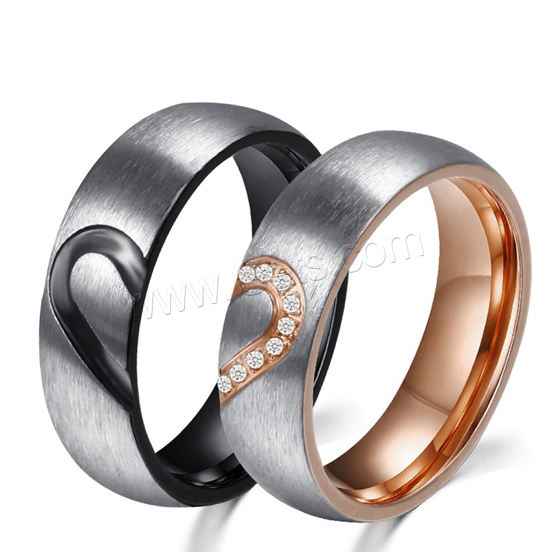 Couple Finger Rings, Titanium Steel, with Cubic Zirconia, plated, Unisex & different size for choice & micro pave cubic zirconia, 6mm, Sold By Pair