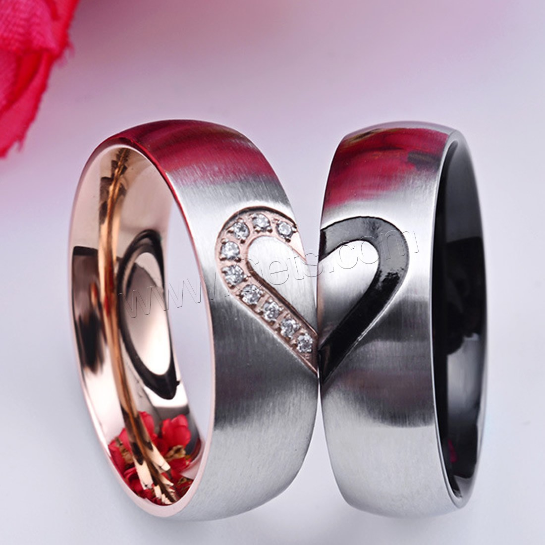 Couple Finger Rings, Titanium Steel, with Cubic Zirconia, plated, Unisex & different size for choice & micro pave cubic zirconia, 6mm, Sold By Pair