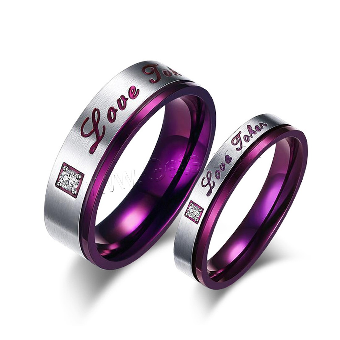 Couple Finger Rings, Titanium Steel, with Cubic Zirconia, plated, Unisex & different size for choice & with letter pattern & with cubic zirconia, 6mm,4mm, Sold By Pair