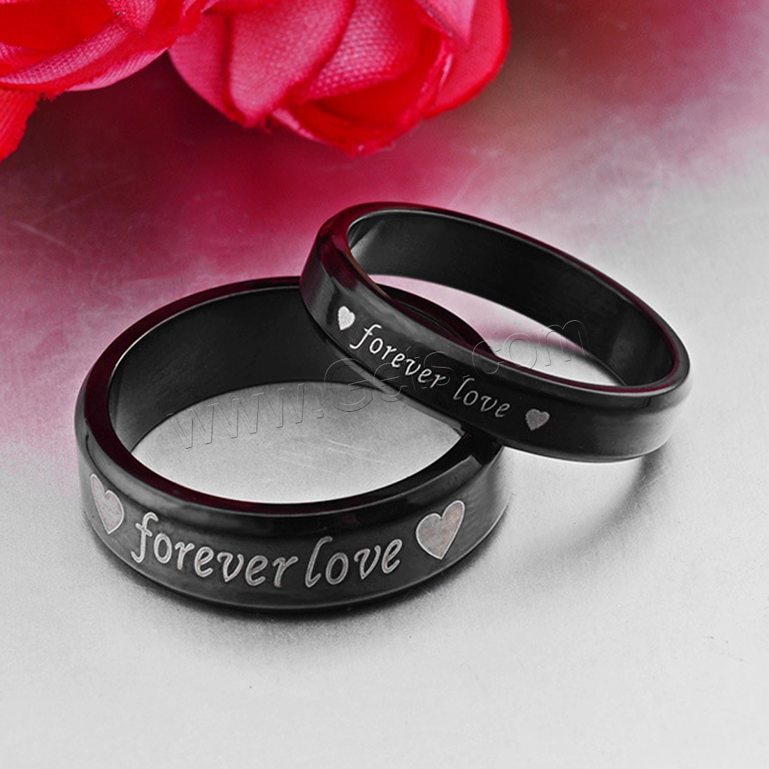 Couple Finger Rings, Titanium Steel, plumbum black color plated, Unisex & different size for choice & with letter pattern, 6mm,4mm, Sold By Pair