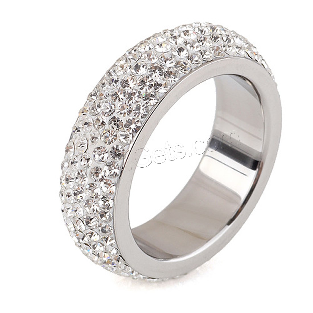 Titanium Steel Finger Ring, with Crystal, different size for choice & for woman, original color, 6mm, Sold By PC
