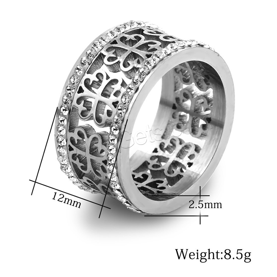 Titanium Steel Finger Ring, plated, different size for choice & for woman & with rhinestone & hollow, more colors for choice, 12mm, Sold By PC