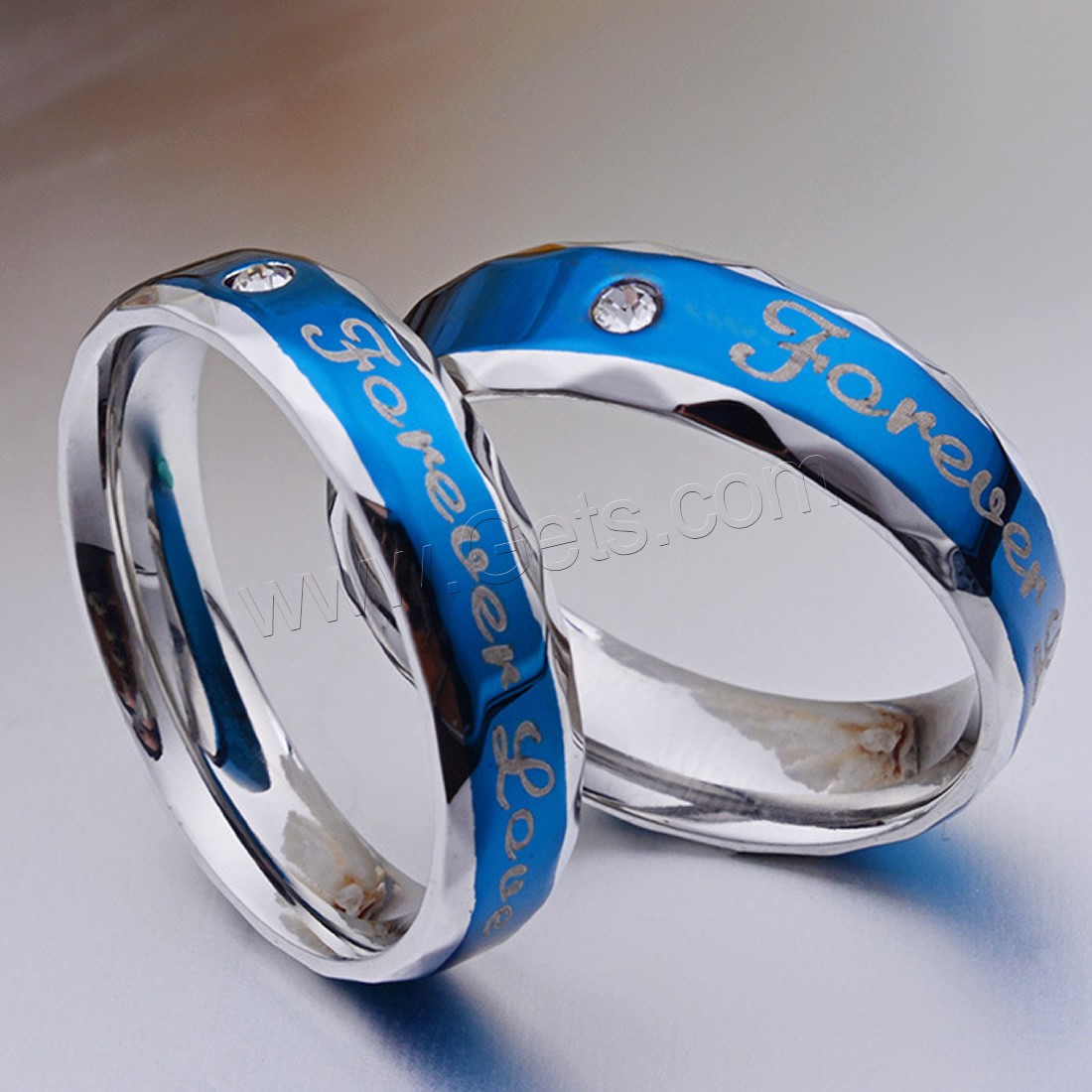 Couple Finger Rings, Titanium Steel, with Cubic Zirconia, plated, Unisex & different size for choice & with letter pattern & with cubic zirconia, 6mm,5mm, Sold By Pair