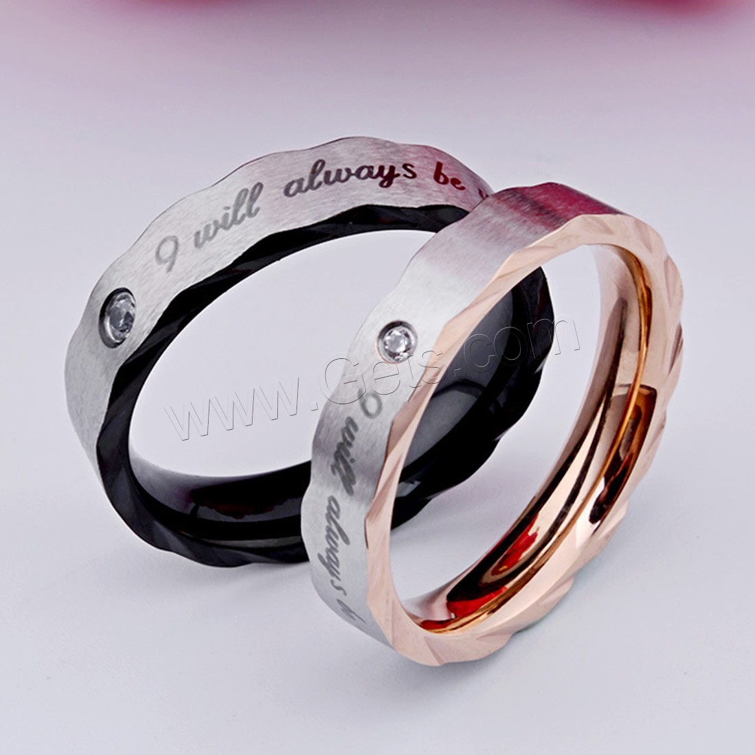 Couple Finger Rings, Titanium Steel, with Cubic Zirconia, plated, Unisex & different size for choice & with letter pattern & with cubic zirconia, 5mm,4mm, Sold By Pair