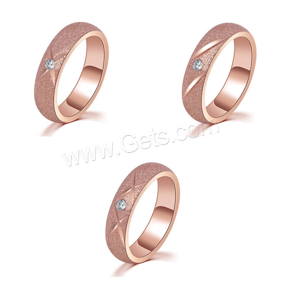 Stainless Steel Finger Ring, Titanium Steel, rose gold color plated, different size for choice & different styles for choice & for woman & with rhinestone & frosted, 5mm, Sold By PC