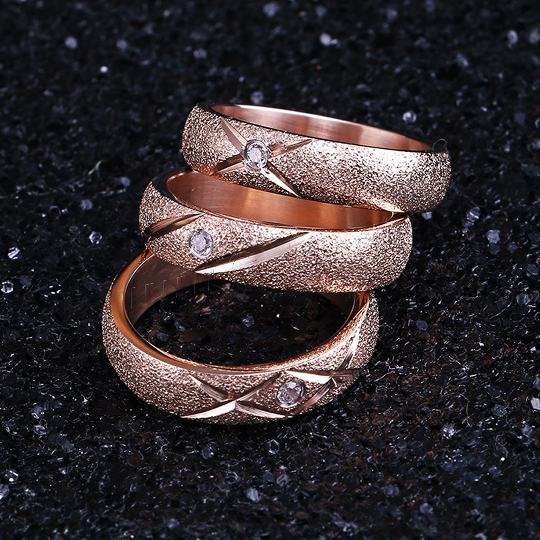 Stainless Steel Finger Ring, Titanium Steel, rose gold color plated, different size for choice & different styles for choice & for woman & with rhinestone & frosted, 5mm, Sold By PC