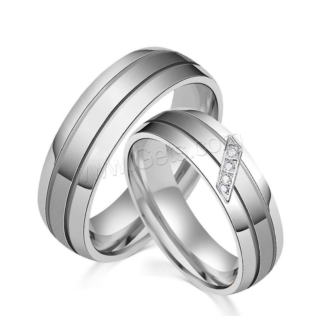 Titanium Steel Couple Ring, with Cubic Zirconia, platinum color plated, Unisex & different size for choice & micro pave cubic zirconia, 6mm, Sold By Pair