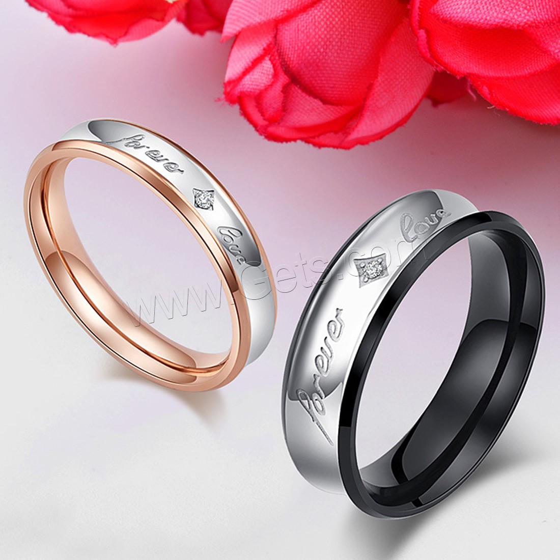 Titanium Steel Couple Ring, with Cubic Zirconia, plated, Unisex & different size for choice & with letter pattern & with cubic zirconia, 6mm,4mm, Sold By PC