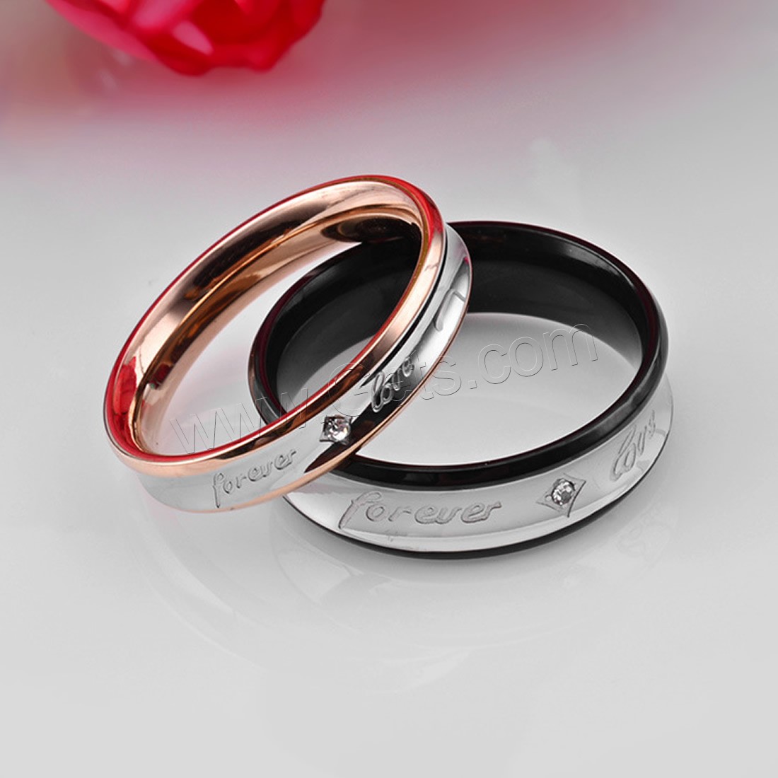 Titanium Steel Couple Ring, with Cubic Zirconia, plated, Unisex & different size for choice & with letter pattern & with cubic zirconia, 6mm,4mm, Sold By PC