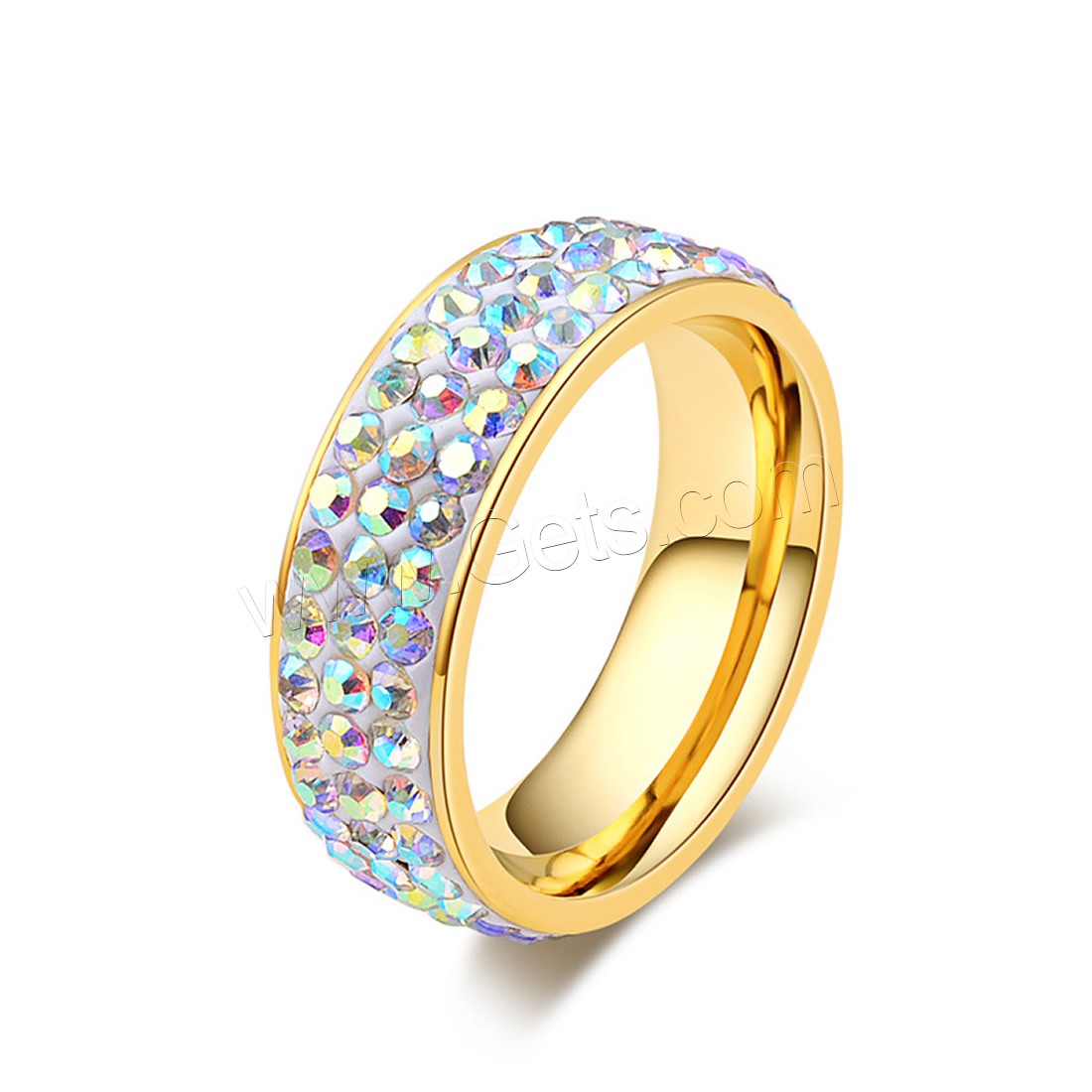 Partículas de acero anillo, con diamantes de imitación, chapado en color dorado, unisexo & diverso tamaño para la opción & con diamantes de imitación, 7mm, Vendido por UD