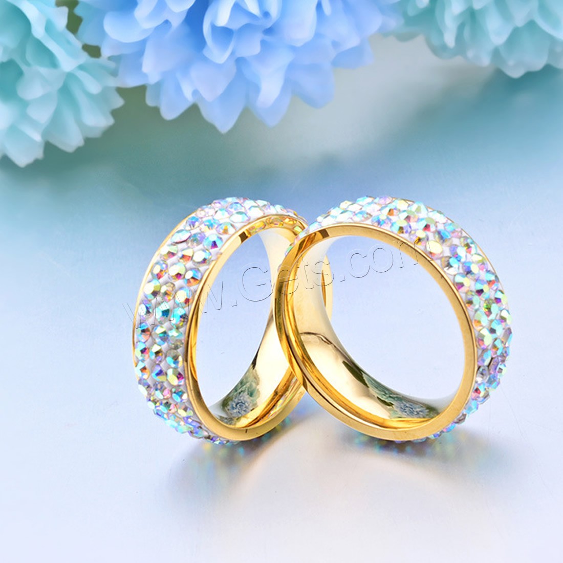Partículas de acero anillo, con diamantes de imitación, chapado en color dorado, unisexo & diverso tamaño para la opción & con diamantes de imitación, 7mm, Vendido por UD