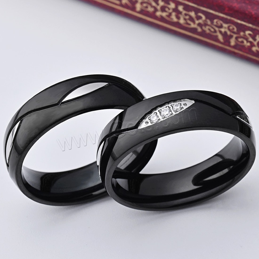 Titanium Steel Couple Ring, plated, Unisex & different size for choice & with rhinestone, more colors for choice, 6mm, Sold By PC