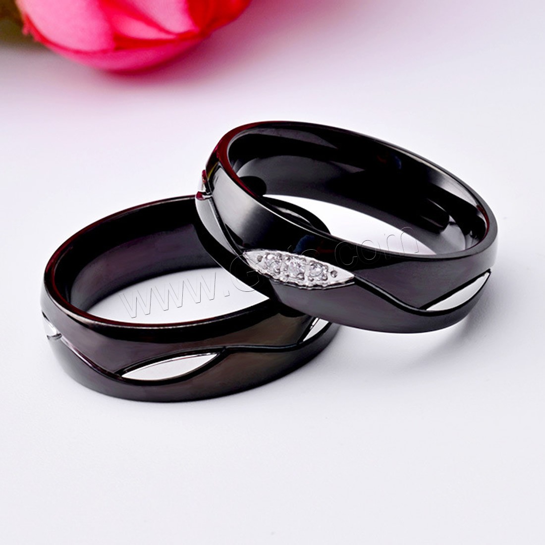 Partículas de acero anillo de los pares, chapado, unisexo & diverso tamaño para la opción & con diamantes de imitación, más colores para la opción, 6mm, Vendido por UD