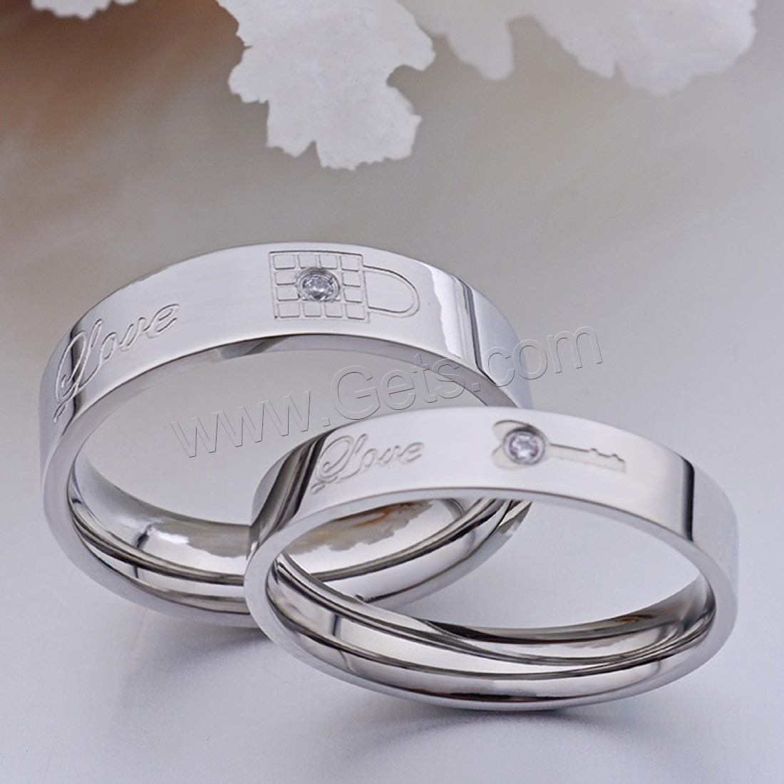 Couple Finger Rings, Titanium Steel, with Cubic Zirconia, platinum color plated, Unisex & different size for choice & with letter pattern & with cubic zirconia, 5.5mm,4mm, Sold By PC