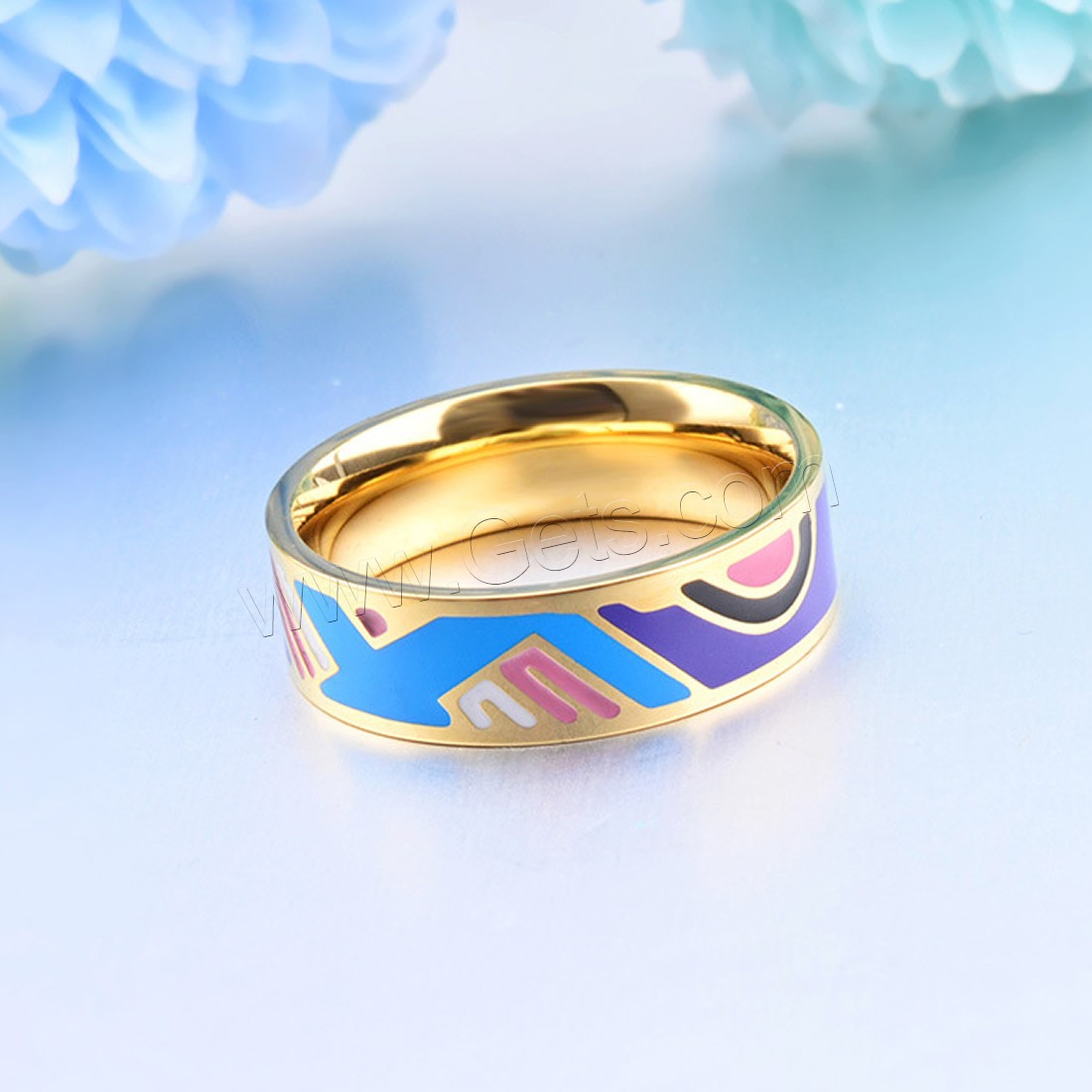 Stainless Steel Finger Ring, Titanium Steel, gold color plated, different size for choice & for woman & enamel, 6mm, Sold By PC