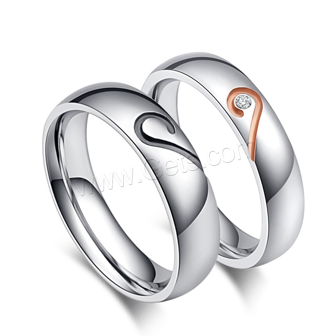 Couple Finger Rings, Titanium Steel, platinum color plated, Unisex & different size for choice & with rhinestone, 5mm,4mm, Sold By PC