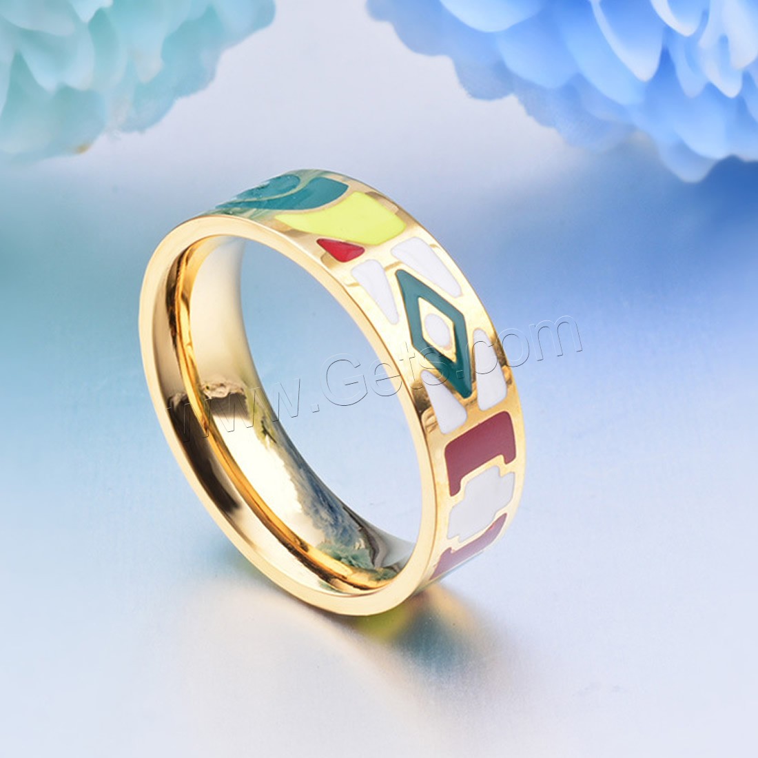 Stainless Steel Finger Ring, Titanium Steel, gold color plated, different size for choice & for woman & enamel, 6mm, Sold By PC