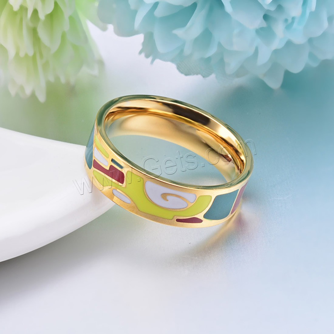 ステンレス指輪, チタン鋼, ゴールドメッキ, 異なるサイズの選択 & 女性用 & エナメル, 6mm, 売り手 パソコン